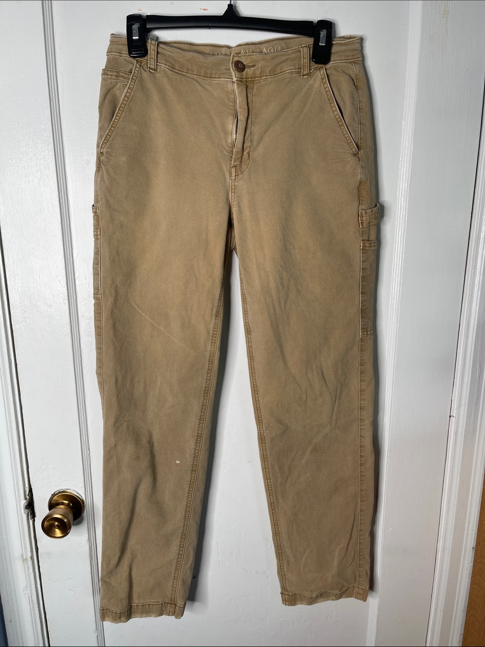 American Eagle 8 High Rise Straight Carpenter Pants Tan Stretch AEO Jeans